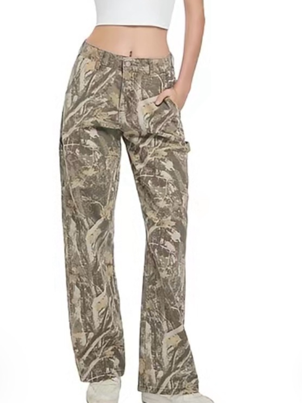 Camo Print Straight-Leg Pants - Olive Brown